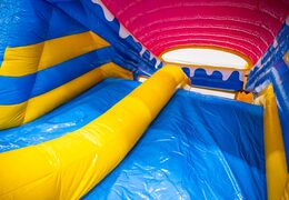 Glijbaan blauw geel roze van springkussen Multiplay dubbelslide kopen bij JB
