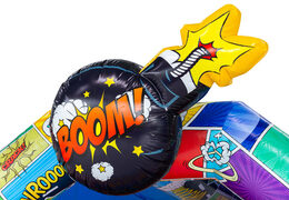 Koop A-frame springkussen in Comic thema bij JB Inflatables, opvallend en kleurrijk