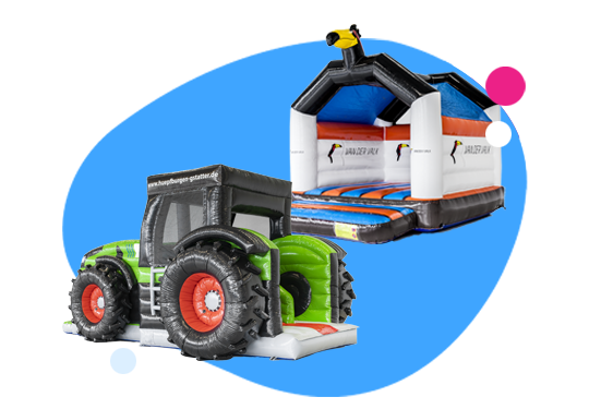 Foto van opblaasbare trekker en springkussen