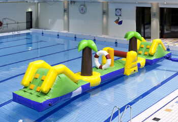 Bestel 12 meter lange opblaasbare Hawaii run stormbaan met 2 glijbanen voor zowel jong als oud. Koop opblaasbare stormbanen nu online bij JB Inflatables Nederland