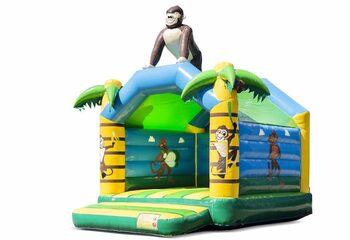 Standaard jungle springkussen kopen in opvallende kleuren met bovenop een groot gorilla 3D object voor kinderen. Koop springkussens online bij JB Inflatables Nederland