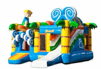 Overdekt opblaasbaar multiplay springkussen met glijbaan kopen in thema strand beach voor kinderen. Bestel opblaasbare springkussens online bij JB Inflatables Nederland