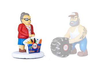 Opblaasbare Sarah met boodschappen in de hand kopen voor verjaardagen als blikvanger