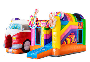 Opblaasbaar luchtkussen met glijbaan in Hippy thema met volkswagen busje te koop voor kinderen