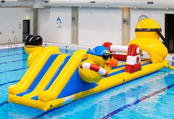 Glijbaan van zwembad run stormbaan in bad eend thema