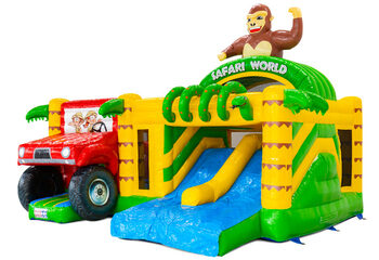 Multiplay Dubbelslide springkussen met twee glijbanen in safari gorilla thema