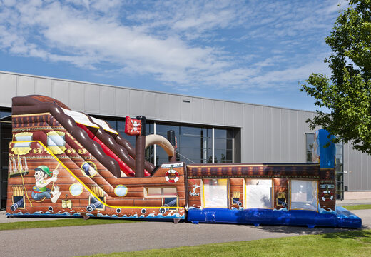 Mega opblaasbare glijbaan in Piraten world thema met 3D-obstakels bestellen voor kinderen. Koop opblaasbare glijbanen nu online bij JB Inflatables Nederland 