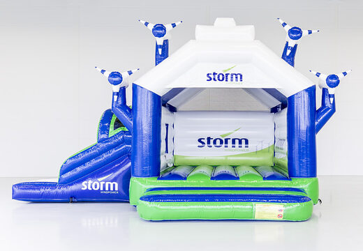 Gepersonaliseerde Storm - Multifun Windmolen springkussen met glijbaan laten maken bij JB Promotions Nederland. Promotionele springkussens in alle soorten en maten razendsnel gemaakt