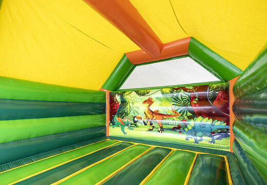 Gepersonaliseerde World of dinos A Frame Super springkussen met unieke 3D objecten en dino illustraties voor diverse evenementen te koop. Koop nu op maat gemaakt opblaasbare promotionele springkussens online bij JB Inflatables Nederland