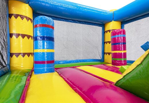 Mini opblaasbare multiplay springkussen met glijbaan te koop voor kinderen in flamingo thema. Koop opblaasbare springkussens online bij JB Inflatables Nederland