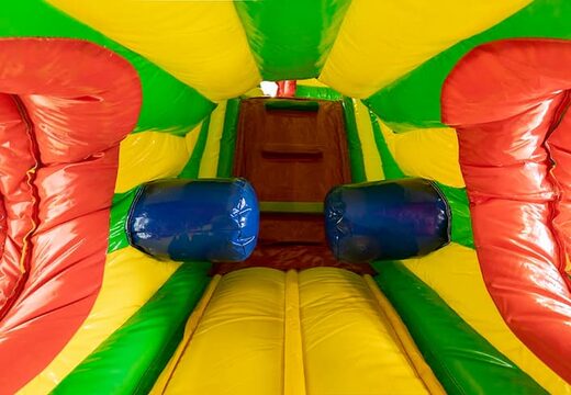 Leeuw kruiptunnel springkasteel met obstakals, een klimhelling en glijhelling voor kids bestellen. Koop springkastelen online bij JB Inflatables Nederland