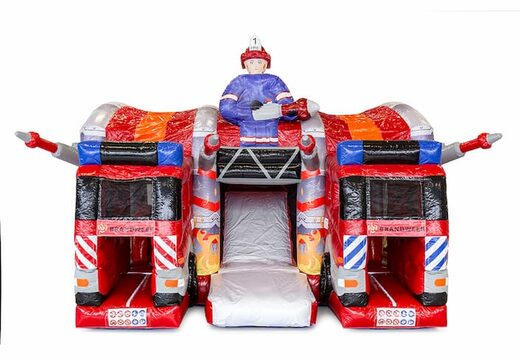 Overdekt multiplay brandweer springkussen in een uniek design, een glijbaan en 3D objecten kopen voor kinderen. Bestel springkussens online bij JB Inflatables Nederland