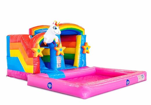 Mini splash springkasteel in unicorn thema met of zonder bad bestellen bij JB Inflatables Nederland. Koop springkastelen online bij JB Inflatables Nederland