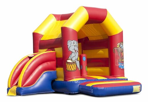 Midi overdekt multifun springkasteel met glijbaan kopen in circus thema voor kinderen. Koop springkastelen online bij JB Inflatables Nederland