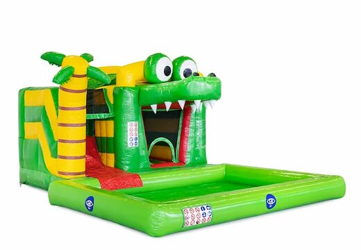Klein splash bounce springkussen met zwembad in thema krokodil voor kids kopen bij JB Inflatables Nederland. Bestel springkussens online bij JB Inflatables Nederland. 