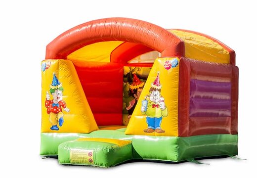 Klein overdekt springkussen in feest thema voor kinderen te koop. Bestel nu springkussens online bij JB Inflatables Nederland