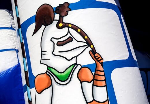 Standaard kasteel luchtkussen met een ridder thema in ene blauwe kleur bestellen voor kinderen. Koop luchtkussens online bij JB Inflatables Nederland