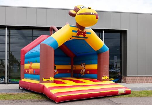 Groot overdekt springkussen kopen in thema aap met vrolijke animaties voor kinderen. Koop springkussens online bij JB Inflatables Nederland
