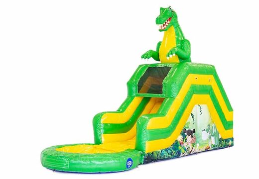Springkussen met waterglijbaan kopen voor in tuin in thema dino voor kinderen. Bestel springkussens online bij JB Inflatables Nederland