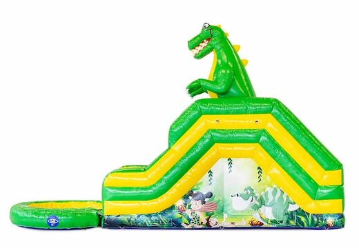 Waterglijbaan springkussen met bovenop een 3D object van een grote dinosaurus kopen bij JB Inflatables Nederland. Bestel nu springkussens online bij JB Inflatables Nederland 