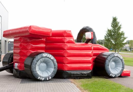 Uniek F1 auto springkussen  kopen in de kleuren zwart rood bruin en geel voor kinderen. Bestel springkussens online bij JB Inflatables Nederland