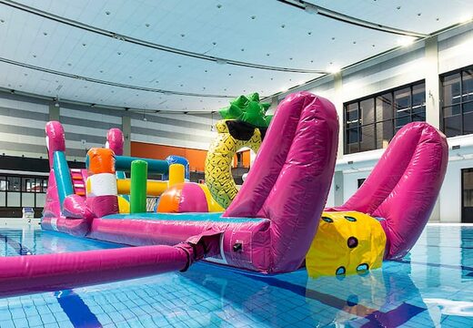 Opblaasbare waterstormbaan huren in flamingo thema voor kinderen