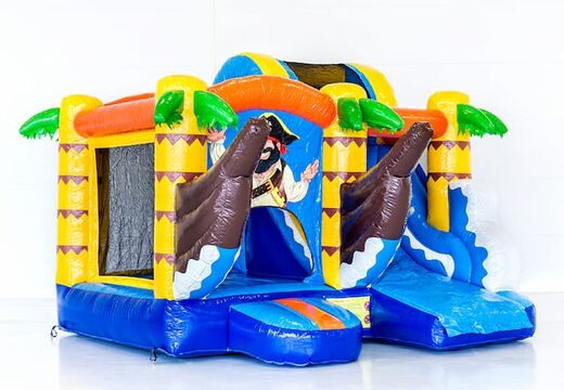 Jumpy Happy Piraat springkussen met een glijbaan bestellen voor kinderen. Koop opblaasbare springkastelen online bij JB Inflatables Nederland