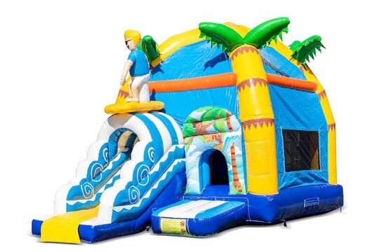 Opblaasbaar overdekt multiplay maxifun super springkussen met glijbaan kopen in thema beach strand voor kinderen. Bestel springkussens online bij JB Inflatables Nederland