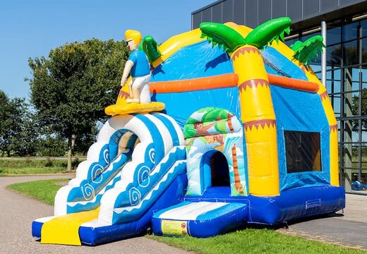 Koop opblaasbaar maxifun springkasteel met dak in beach thema voor kids bij JB Inflatables Nederland. Bestel springkastelen online bij JB Inflatables Nederland