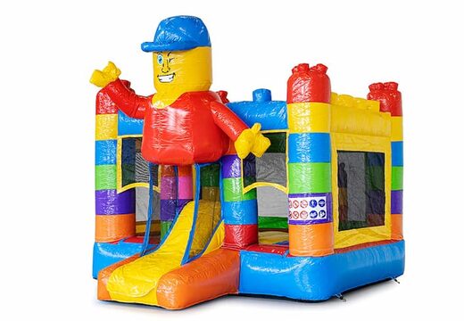 Koop mini opblaasbare springkussen in superblocks thema met glijbaan voor kinderen. Bestel opblaasbare springkussens online bij JB Inflatables Nederland