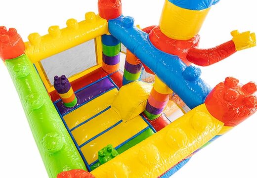 Mini opblaasbare luchtkussen met glijbaan in superblocks thema kopen voor kinderen. Koop online opblaasbare luchtkussens bij JB Inflatables Nederland