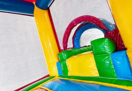 Koop mini opblaasbare multiplay springkussen in flamingo thema met glijbaan voor kinderen. Bestel opblaasbare springkussens online bij JB Inflatables Nederland