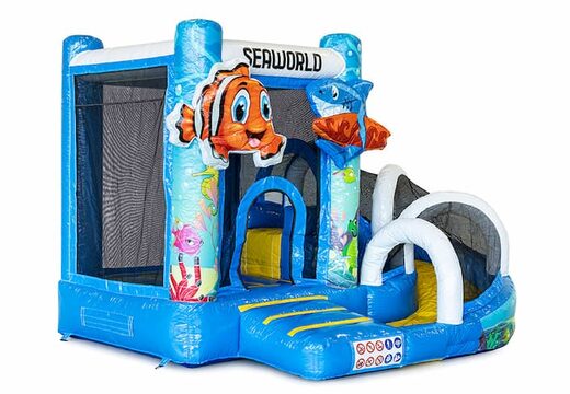 Klein overdekt opblaasbaar multiplay springkussen met glijbaan kopen in thema seaworld nemo voor kinderen. Bestel opblaasbare springkastelen online bij JB Inflatables Nederland