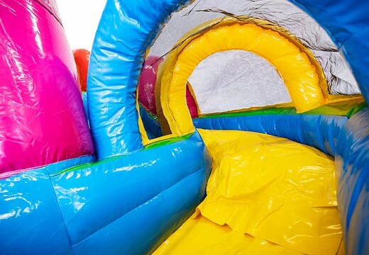 Koop mini opblaasbare multiplay springkussen in unicorn thema met glijbaan voor kinderen. Bestel opblaasbare springkussens online bij JB Inflatables Nederland