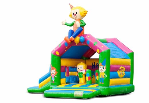 Opblaasbaar overdekt multiplay multifun springkussen met glijbaan kopen in thema feest party voor kinderen. Bestel springkussens online bij JB Inflatables Nederland