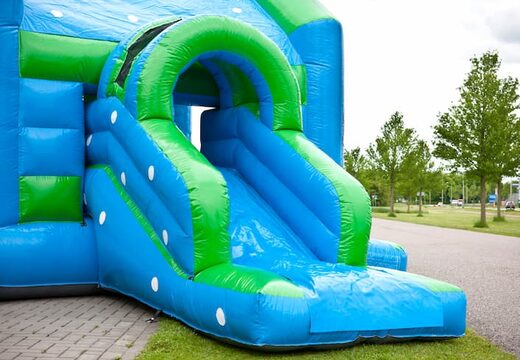 Koop voor kinderen een opblaasbaar multifun springkasteel met bovenop het dak een opvallend 3D object van een grote schildpad bij JB Inflatables Nederland. Bestel springkastelen online bij JB Inflatables Nederland