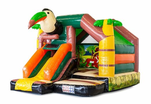 Opblaasbaar slide combo springkussen met glijbaan kopen in thema amazone voor kinderen. Bestel springkussens bij JB Inflatables Nederland