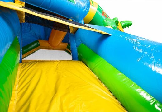 Opblaasbare slide combo luchtkussen in thema hawaii te koop voor kinderen. Bestel nu opblaasbare luchtkussens met glijbaan bij JB Inflatables Nederland
