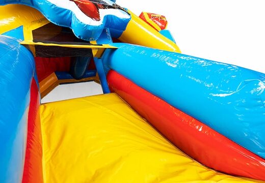 Opblaasbare slide combo springkussen in thema superhero te koop voor kinderen. Bestel nu opblaasbare springkussens met glijbaan bij JB Inflatables Nederland