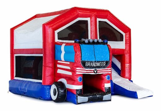 Medium opblaasbare multiplay springkasteel in brandweer thema te bestellen voor kinderen. Bestel opblaasbare springkastelen online at JB Inflatables Nederland