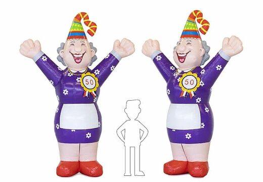 Opblaasbare Sarah pop Hoera blikvanger te koop voor jubilaris 50 verjaardag jubileum bij JB Inflatables