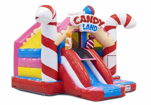 Slide combo opblaasbaar springkussen met glijbaan in candy thema bestellen voor kinderen