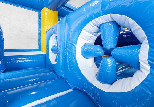 Bestel modulaire 13.5 meter lange stormbaan in surf thema met passende 3D objecten bestellen voor kinderen.  Koop opblaasbare stormbanen nu online bij JB Inflatables Nederland