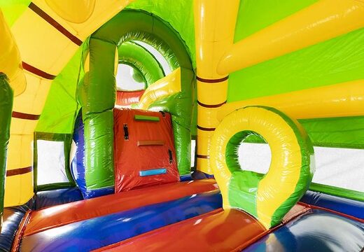 Groot opblaasbaar luchtkussen met glijbaan in krokodillen thema bestellen voor kinderen