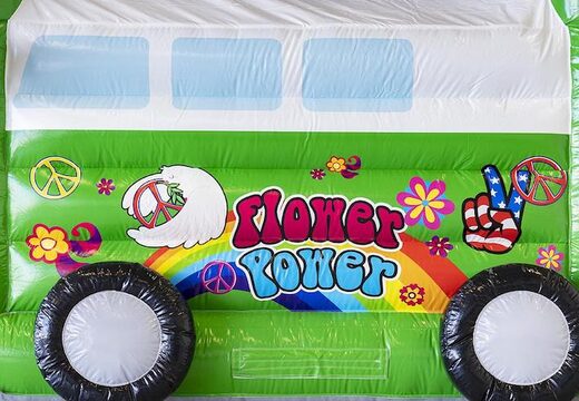 Opblaasbaar springkussen standaard met dak in hippy thema groen bestellen voor kinderen