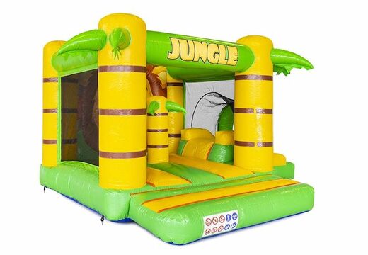 compacte opblaasbaar springkussen met glijbaan in jungle thema bestellen voor kinderen