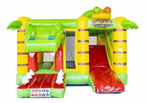Compact opblaasbaar springkussen met glijbaan in Dino thema kopen voor kinderen