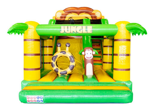 Opblaasbare glijbaan met springkussen gedeelte in jungle thema voor kinderen te koop