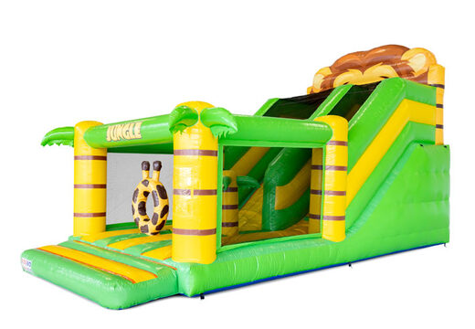 Opblaasbare glijbaan met springkussen gedeelte in jungle thema voor kinderen kopen
