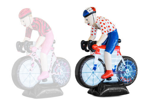 Opblaasbare abraham wielrenner op fiets in de bolletjes trui kopen 